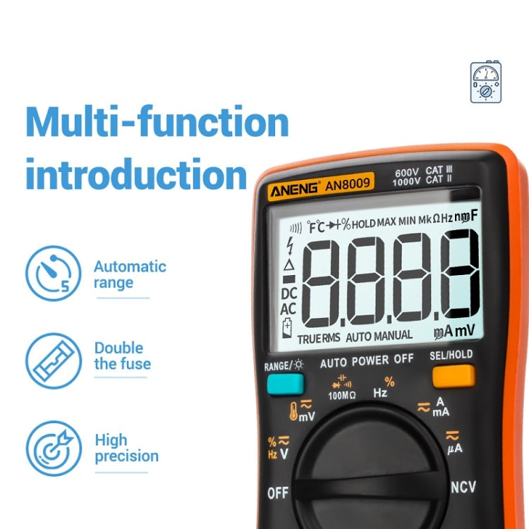 ANENG AN8009 NVC Digital Display Multimeter, Specification: Standard(Orange) - Current & Voltage Tester by ANENG | Online Shopping UK | buy2fix