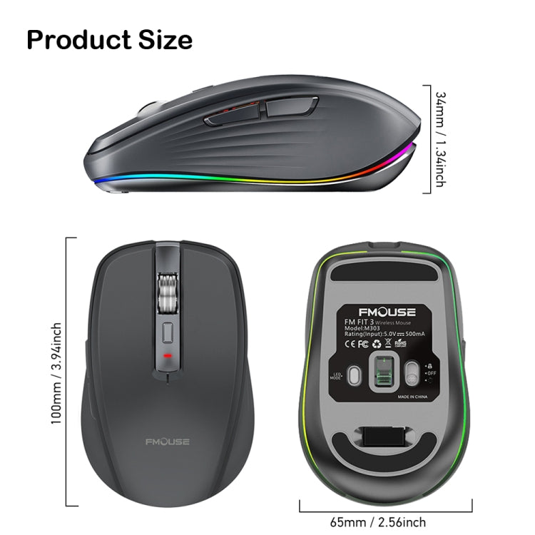 Fmouse M303 2400DPI Bluetooth&2.4G Dual Modes Rechargeable RGB Mouse(White) - Wireless Mice by Fmouse | Online Shopping UK | buy2fix