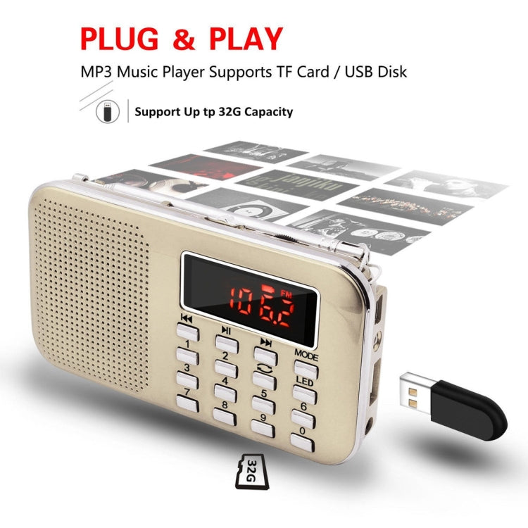 L-218AM  MP3 Radio Speaker Player Support TF Card USB with LED Flashlight Function(Gold) - Consumer Electronics by buy2fix | Online Shopping UK | buy2fix