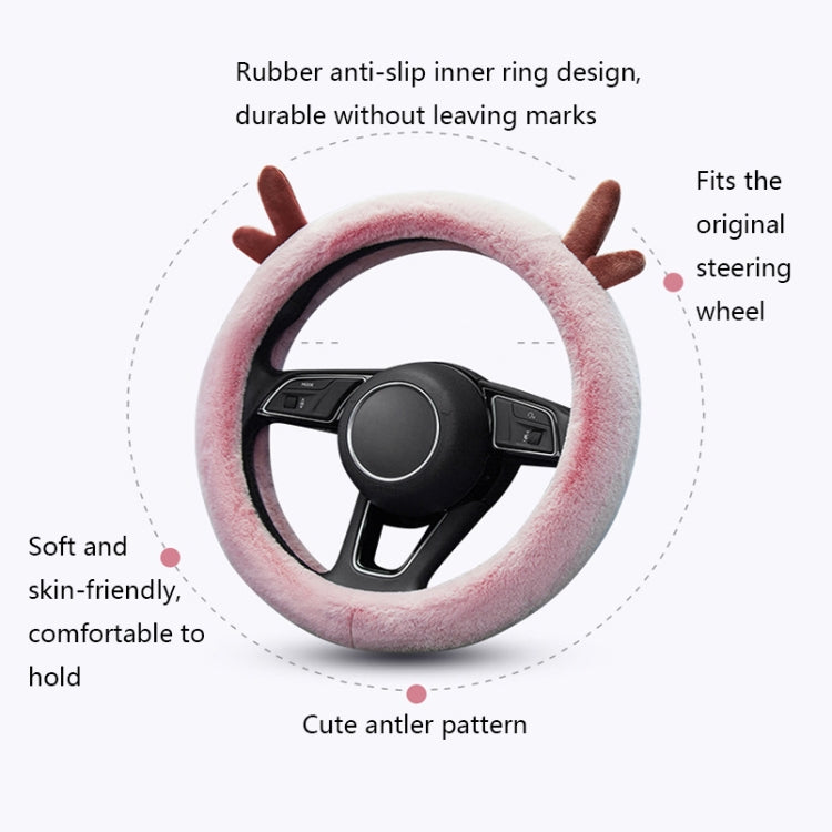 Antler Thick Plush Steering Wheel Cover, Style: O Type (Pink) - In Car by buy2fix | Online Shopping UK | buy2fix