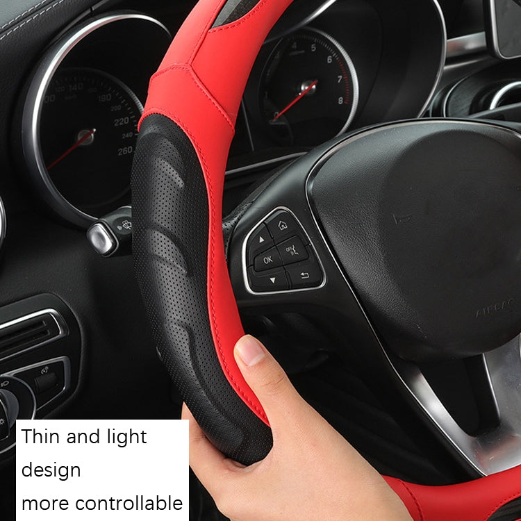 Leather Carbon Fiber Stitching Car Steering Wheel Set, Diameter: 38cm(Black Red Round) - In Car by buy2fix | Online Shopping UK | buy2fix