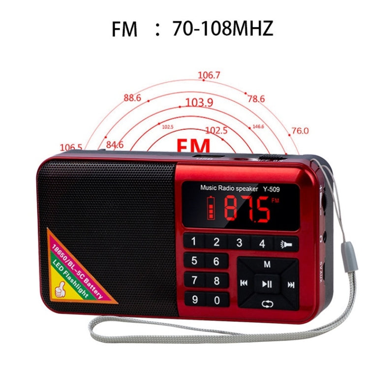 Bluetooth Card Radio Digital FM Player, Specifications: Y-509FM (No Solar Panel)(Red) - Consumer Electronics by buy2fix | Online Shopping UK | buy2fix
