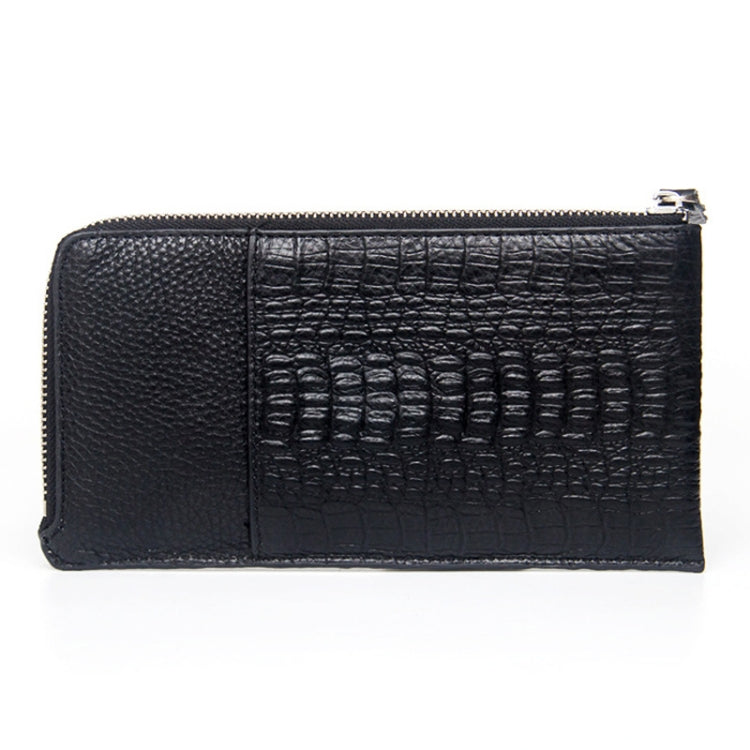 Baellerry Men Long Wallet Crocodile Pattern Zipper Leather Clutch Business Thin Wallet(Black) - Wallets by Baellerry | Online Shopping UK | buy2fix