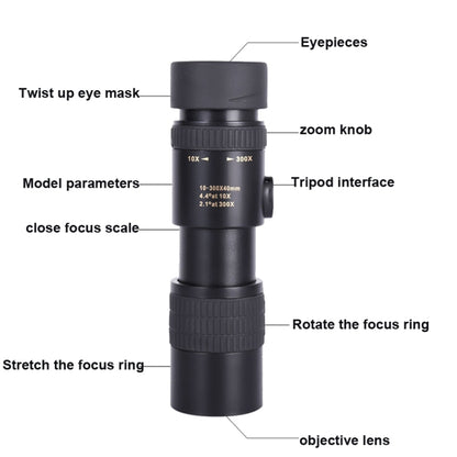 10-300x40 Monocular HD Telescope BAK4 Prism Telescope,Style: Standard - Monocular Binoculars by buy2fix | Online Shopping UK | buy2fix