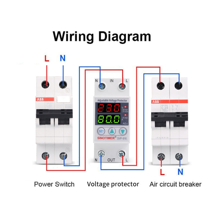 SINOTIMER SVP-916 Adjustable Self-resetting Over-voltage Under-voltage Protector, Current: 63A - Consumer Electronics by SINOTIMER | Online Shopping UK | buy2fix