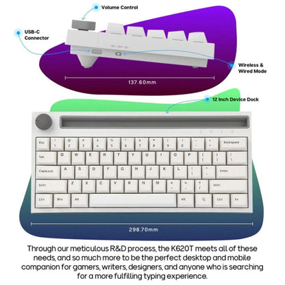 Ajazz K620T 62 Keys Bluetooth Wireless Dual Mode Mechanical Keyboard, Style: Blue Shaft (White) - Wireless Keyboard by Ajazz | Online Shopping UK | buy2fix