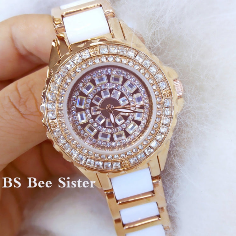 BS Bee Sister FA1490 Ladies Diamond-Set Ceramic Strap Watch(Rose Gold) - Alloy Watches by BS Bee Sister | Online Shopping UK | buy2fix