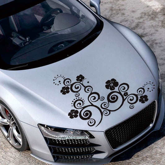 D-908 Summer Flower Totem PVC Car Hood Sticker(Black) - In Car by buy2fix | Online Shopping UK | buy2fix