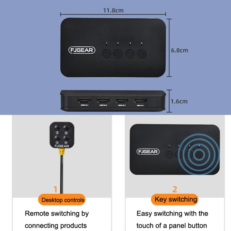 FJGEAR FJ-HK401 4 In 1 Out HDMI To KVM HD Video Switcher - Splitter by FJGEAR | Online Shopping UK | buy2fix