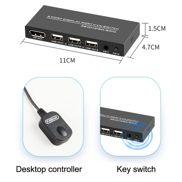 FJGEAR FJ-DK201 60HZ 2 Ports DP + USB To KVM Switcher With Desktop Controller - Others by FJGEAR | Online Shopping UK | buy2fix