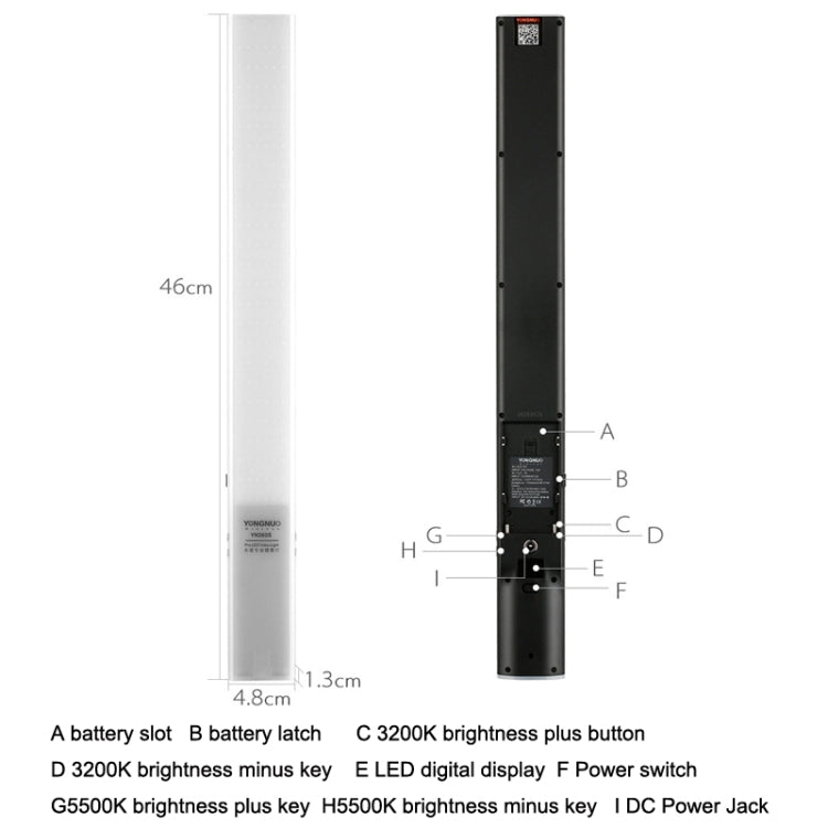 YONGNUO YN360S SLR LED Fill Light Stick Handheld Camera Lights External Photo Lamp, Style: Standard+Power Supply - Camera Accessories by YONGNUO | Online Shopping UK | buy2fix