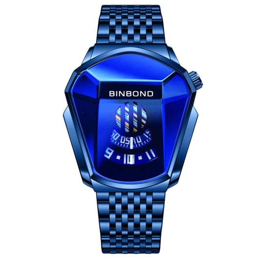 BINBOND Locomotive Concept Steel Belt Watch Men Live Black Technology Watch(Blue Steel Blue Face) - Metal Strap Watches by BINBOND | Online Shopping UK | buy2fix