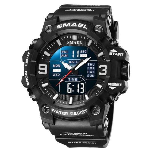 SMAEL 8049 Waterproof Sports Watch Men Multi-function Night Light Electronic Watch(Black) - Leather Strap Watches by SMAEL | Online Shopping UK | buy2fix