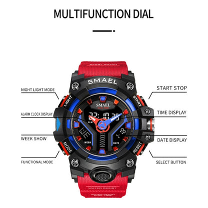 SMAEL 8075 Multi-function Waterproof Night Light Outdoor Watch(Black Silver) - Sport Watches by SMAEL | Online Shopping UK | buy2fix