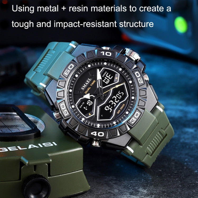 SMAEL 8070 Multifunctional Dual Display Waterproof Night Light Outdoor Alloy Sports Watch(Army Green) - Sport Watches by SMAEL | Online Shopping UK | buy2fix