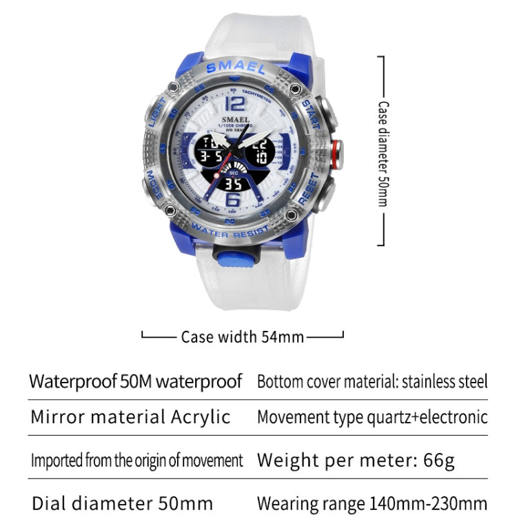 SMAEL 8058 Outdoor Sports Multifunctional Waterproof Electronics Watch(Transparent White) - Sport Watches by SMAEL | Online Shopping UK | buy2fix