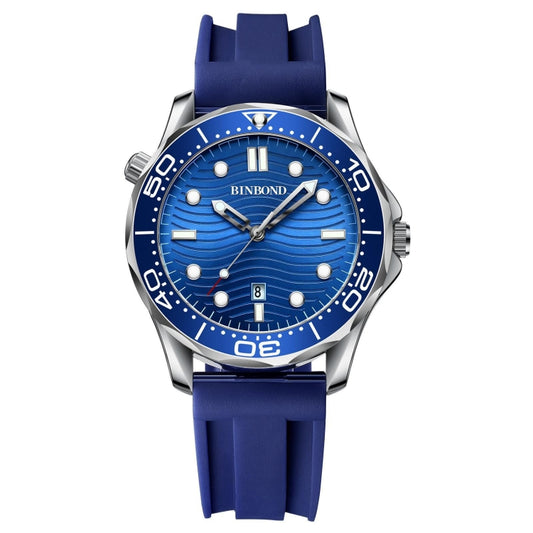 Blue Silicon White Steel Blue BINBOND B2820 Luminous 30m Waterproof Men Sports Quartz Watch - Silicone Strap Watches by BINBOND | Online Shopping UK | buy2fix
