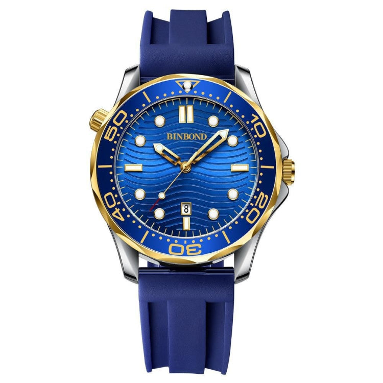 Blue Silicon Inter-gold Blue BINBOND B2820 Luminous 30m Waterproof Men Sports Quartz Watch - Silicone Strap Watches by BINBOND | Online Shopping UK | buy2fix