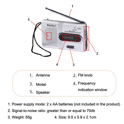 BAIJIALI BJLR21 Simple Retro Radio Full-band Built-in Speaker Outdoor Portable Audio(Silver Gray) - Consumer Electronics by BAIJIALI | Online Shopping UK | buy2fix