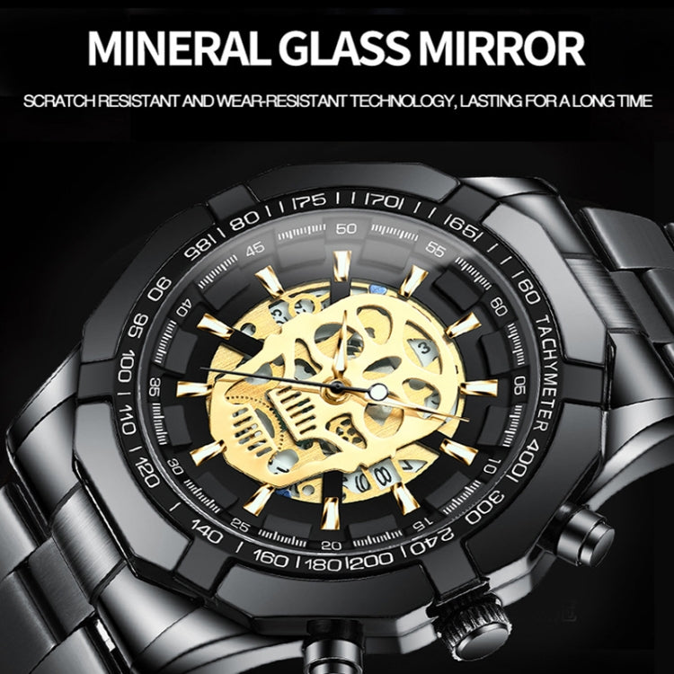 BINBOND S034 30M Waterproof Quartz Watch Skull Skeleton Luminous Watch(Black Steel Black Gold Nail) - Metal Strap Watches by BINBOND | Online Shopping UK | buy2fix