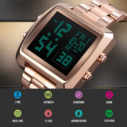 SKMEI 1369 Retro Waterproof Gold Watch Men Steel Belt Luminous Square Watch(Silver) - Metal Strap Watches by SKMEI | Online Shopping UK | buy2fix
