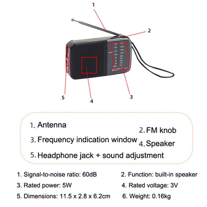 BAIJIALI KK-218 Vintage Analog Portable Multiband Built-in Speaker Radio(Black) - Radio Player by BAIJIALI | Online Shopping UK | buy2fix