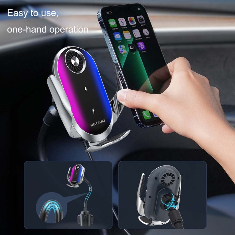 Double Coil Car Wireless Charger Water Cup Holder For Apple14 / 13 / Samsung ZFLIP4 Series - In Car by buy2fix | Online Shopping UK | buy2fix