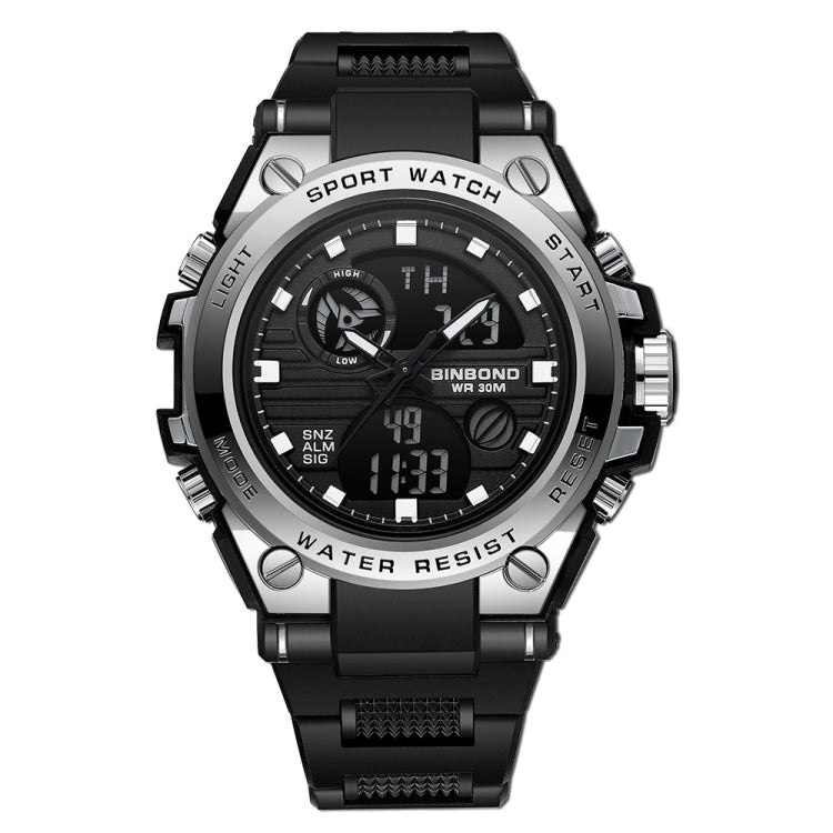 BINBOND B885 Outdoor Sports Timing Dual-Display Waterproof Electronic Watches(Black-White-Black) - Sport Watches by BINBOND | Online Shopping UK | buy2fix