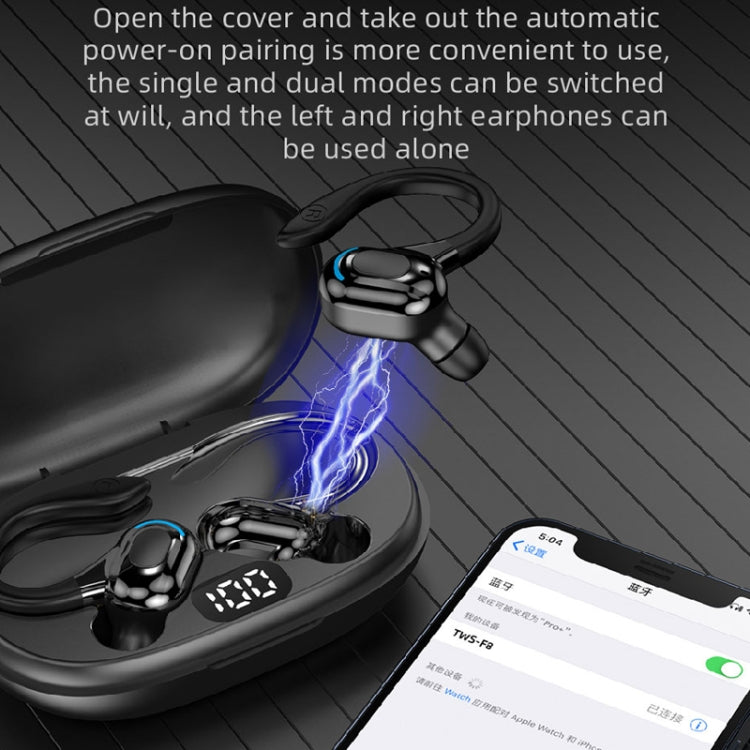 F8 Hanging Ear Stereo Wireless Bluetooth Earphones With Charging Bin(Black Double Ear) - Bluetooth Earphone by buy2fix | Online Shopping UK | buy2fix