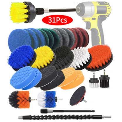 31pcs/set Electric Drill Brush Kitchen Bathroom Wall Cleaning Set(Yellow) - Sponges, Cloths & Brushes by buy2fix | Online Shopping UK | buy2fix