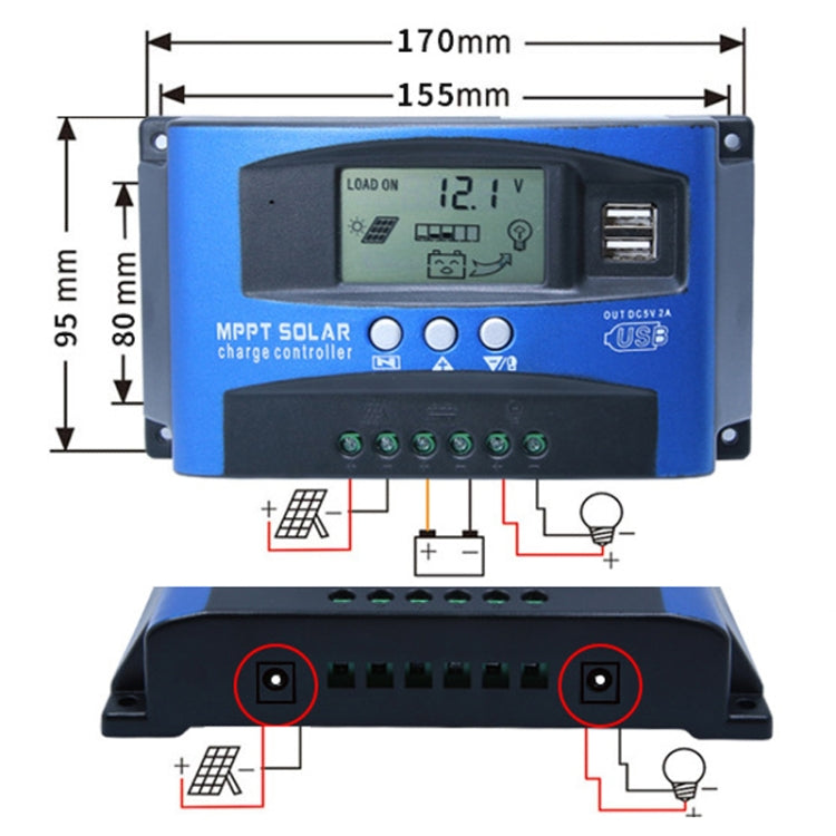 YCX-003 30-100A Solar Charging Controller with LED Screen & Dual USB Port Smart MPPT Charger, Model: 12/24V 30A - Others by buy2fix | Online Shopping UK | buy2fix