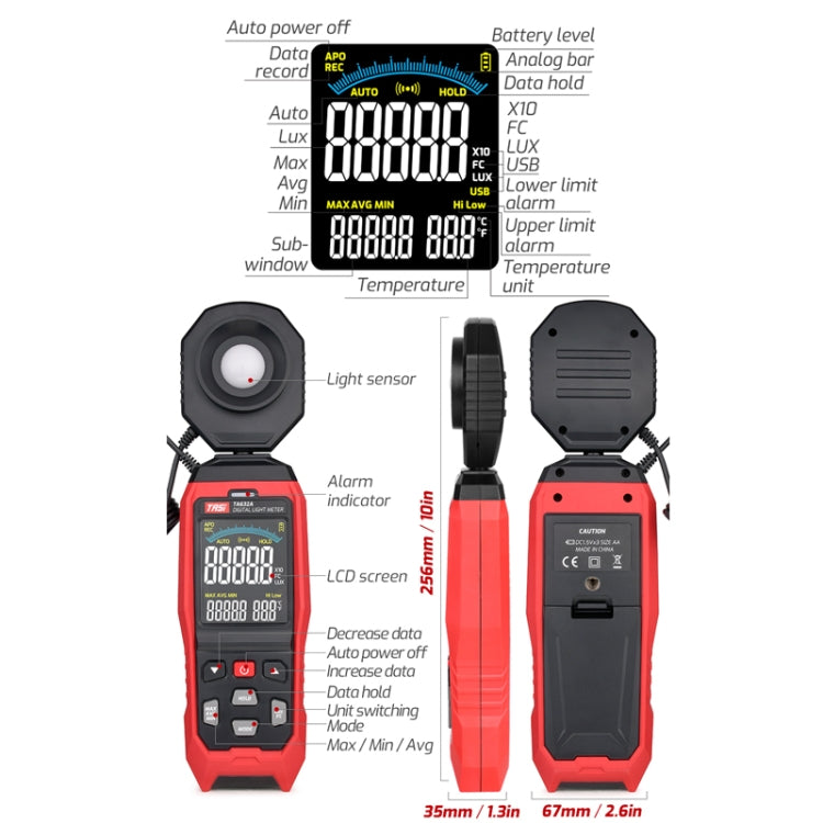 TASI TA632A Digital Illuminance Meter Lumen Tester Brightness Meter - Light & Sound Meter by TASI | Online Shopping UK | buy2fix