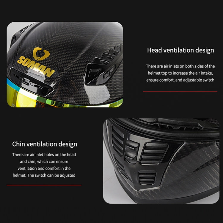 SOMAN Motorcycle Carbon Fiber Double Lens Thermal Safety Helmet, Size: M(Snake Carbon Fiber REVO) - Helmets by SOMAN | Online Shopping UK | buy2fix