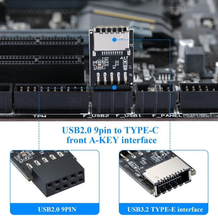 USB 2.0 Front Panel Header USB 9pin To USB 2.0 Type-E Internal Adapter - Add-on Cards by buy2fix | Online Shopping UK | buy2fix