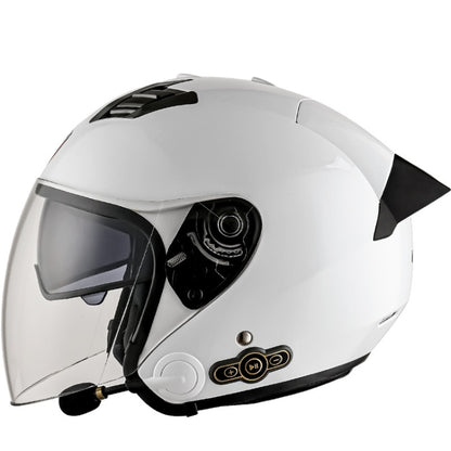 KUQIBAO Motorcycle Smart Bluetooth Sun Protection Double Lens Safety Helmet, Size: M(White+Black Tail) - Helmets by KUQIBAO | Online Shopping UK | buy2fix