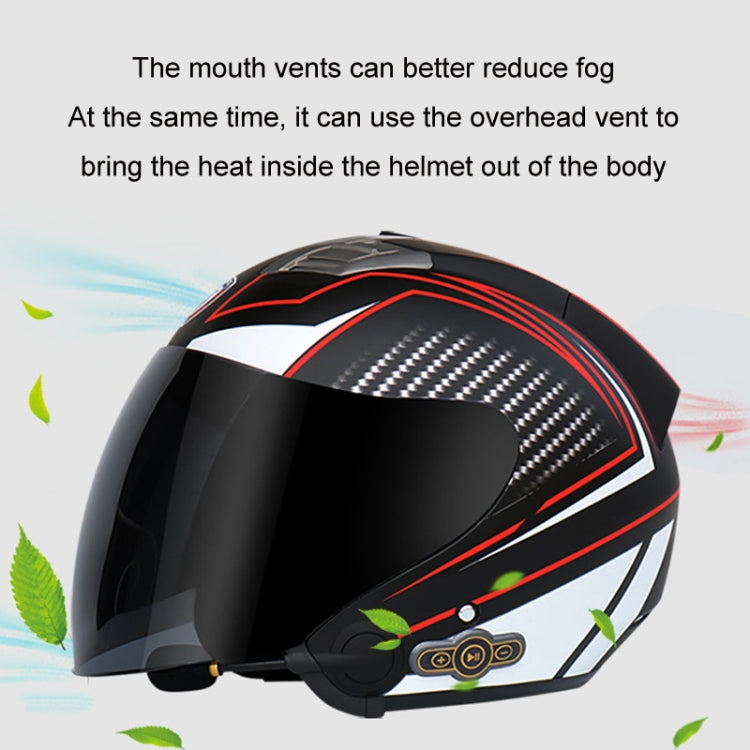 KUQIBAO Motorcycle Smart Bluetooth Sun Protection Double Lens Safety Helmet, Size: XXL(Bright Black Phantom Fiber+Black Tail) - Helmets by KUQIBAO | Online Shopping UK | buy2fix