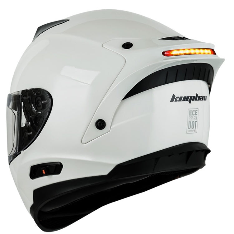 KUQIBAO Motorcycle Dual Lens Anti-Fog Helmet With LED Light, Size: XL(White) - Helmets by KUQIBAO | Online Shopping UK | buy2fix