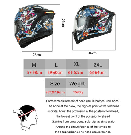 KUQIBAO Motorcycle Dual Lens Anti-Fog Helmet With LED Light, Size: M(Shiny Black) - Helmets by KUQIBAO | Online Shopping UK | buy2fix