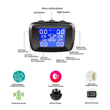 Four-wheel Simultaneous Display Cigarette Lighter Type Tire Pressure Monitoring Detector, Specification: External - Tire Pressure Gauges by buy2fix | Online Shopping UK | buy2fix