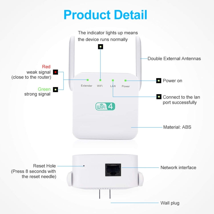 2.4G 300M Wi-Fi Amplifier Long Range WiFi Repeater Wireless Signal Booster EU Plug White - Broadband Amplifiers by buy2fix | Online Shopping UK | buy2fix