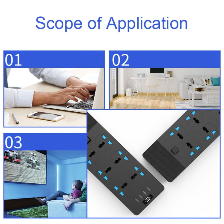 TB-T12 3000W 2m 4-USB Ports + 6-Jacks Multifunctional Flame-Retardant Socket With Switch(EU Plug) - Extension Socket by buy2fix | Online Shopping UK | buy2fix