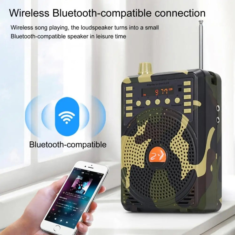 48W Wireless Bluetooth Voice Amplifier with Remote Control Supports USB/TF Card Playback EU Plug(Camouflage) - Midrange Speaker & Frequency Divider by buy2fix | Online Shopping UK | buy2fix