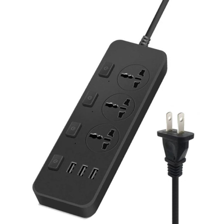 T14 2m 2500W 3 Plugs + 3-USB Ports Multifunctional Socket With Switch, Specification: US Plug (Black) - Extension Socket by buy2fix | Online Shopping UK | buy2fix