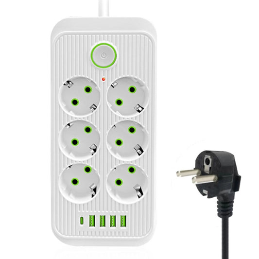 F06 2m 2500W 6 Plugs + PD + 4-USB Ports Multifunctional Socket With Switch, EU Plug(White) - Extension Socket by buy2fix | Online Shopping UK | buy2fix