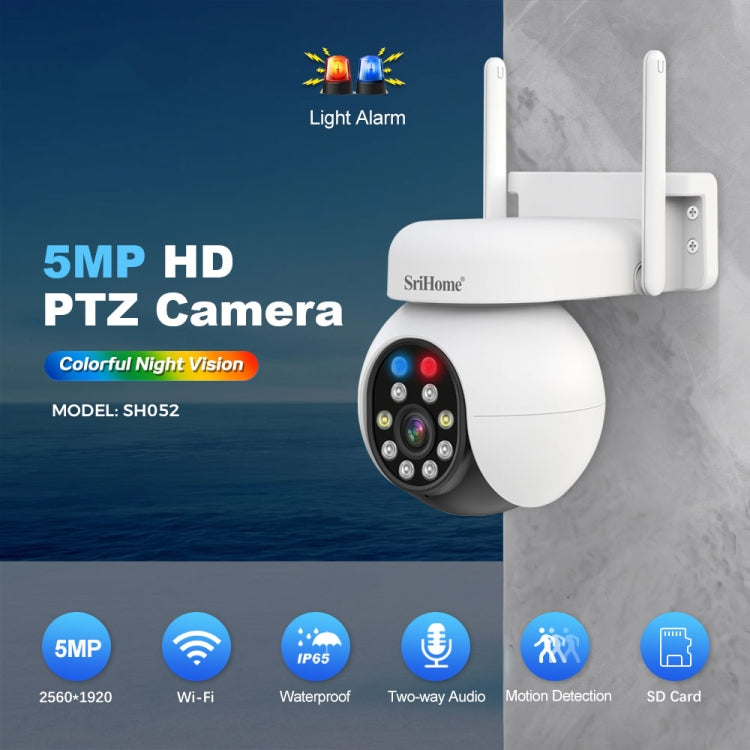 SriHome SH052B Wifi 5MP Wireless PTZ IP AI Auto Tracking Sound&Light Alarm Starlight Color Night Vision Outdoors Surveillance Camera, Plug: EU - Dome Camera by SriHome | Online Shopping UK | buy2fix