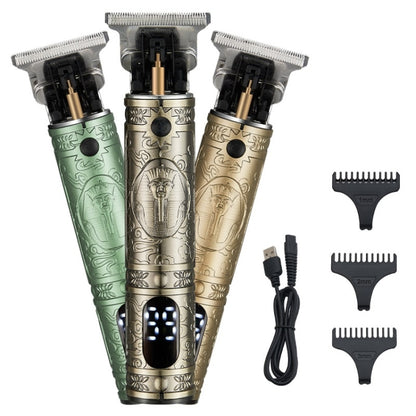 Vintage Pharaoh Engraving USB Rechargeable Hair Clipper With LCD Display(Bronze) - Hair Trimmer by buy2fix | Online Shopping UK | buy2fix