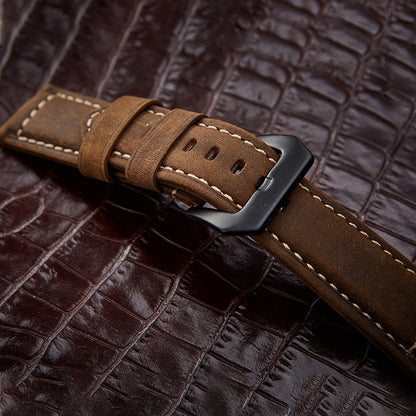 Crazy Horse Layer Frosted Black Buckle Watch Leather Watch Band, Size: 20mm(Light Brown) - 20mm Bands by buy2fix | Online Shopping UK | buy2fix