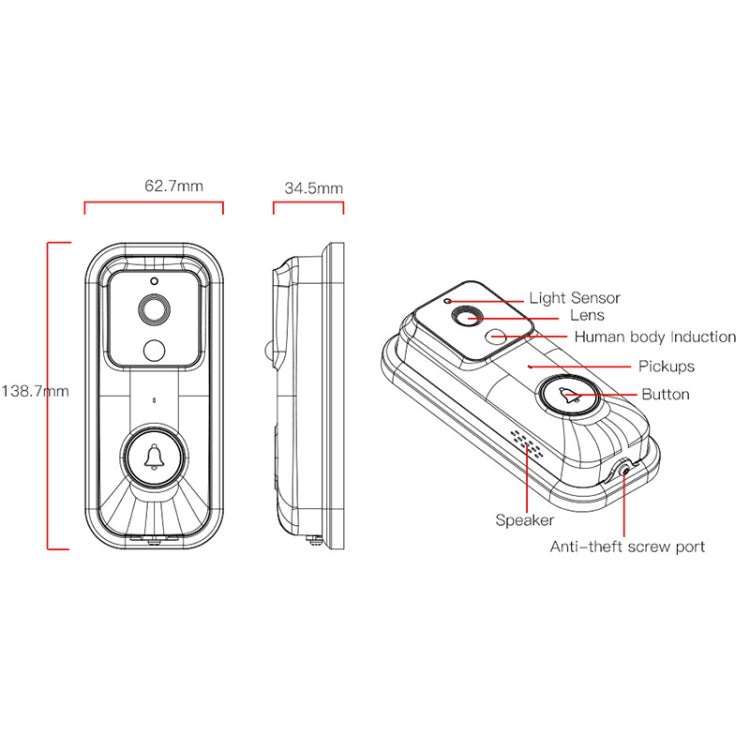 Anytek B60 720P Smart WiFi Video Visual Doorbell, Support APP Remote & PIR Detection & TF Card(White) - Video DoorBell by Anytek | Online Shopping UK | buy2fix