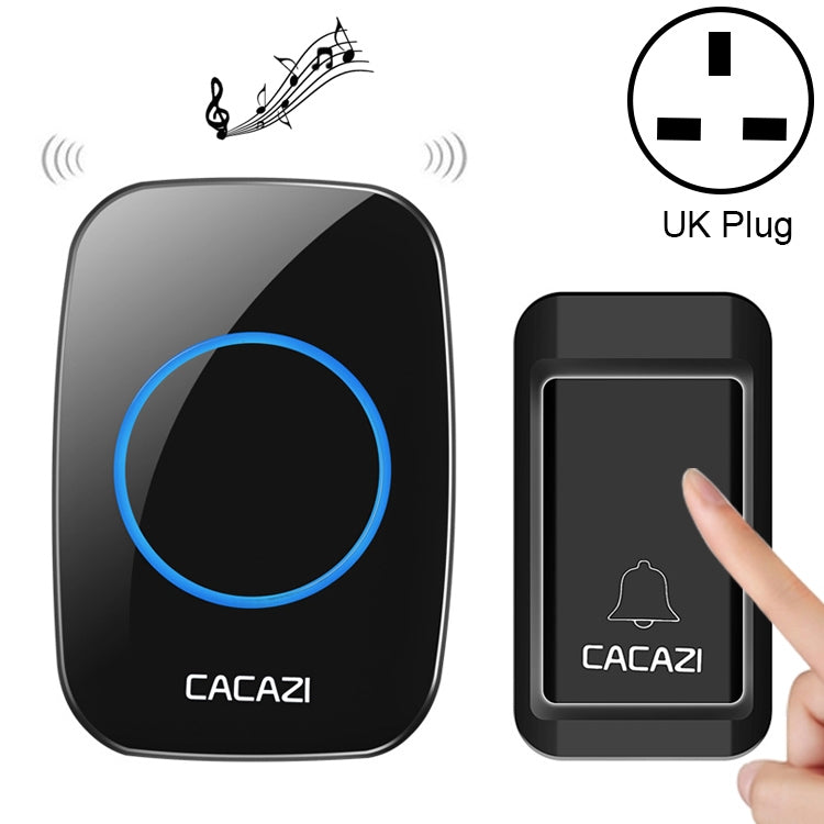 CACAZI A10G One Button One Receivers Self-Powered Wireless Home Cordless Bell, UK Plug(Black) - Security by CACAZI | Online Shopping UK | buy2fix